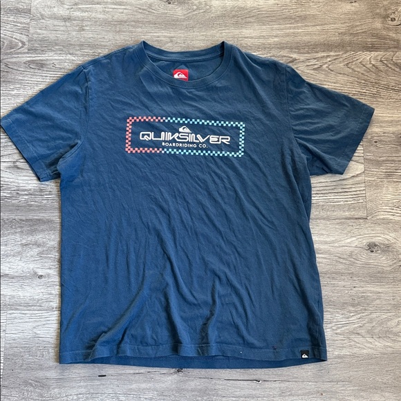 Quiksilver Navy Tee with Checkered Logo - Picture 1 of 3
